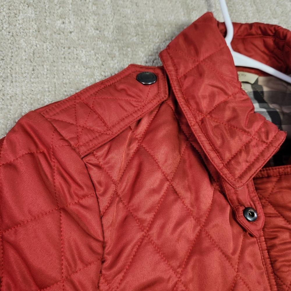 Burberry Brit Jacket Women Medium Diamond Quilted Red Nova Check Lined Full Zip - Picture 9 of 14